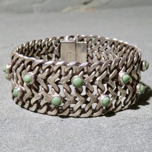 Vintage Taxco Sterling Silver Mesh Armband, Turkosfärgade Cabs
