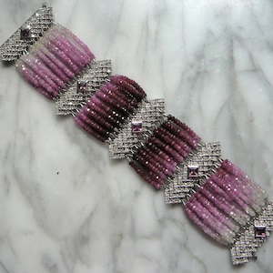 SOLD. NOT for SALE:Ruby Gemstone Jewelry, Pink Sapphire Bracelet, Ombre Gemstone, Deco Style Bracelet image 1