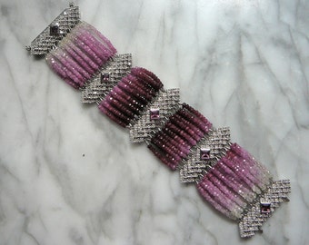 SOLD. NOT for SALE:Ruby Gemstone Jewelry, Pink Sapphire Bracelet, Ombre Gemstone, Deco Style Bracelet