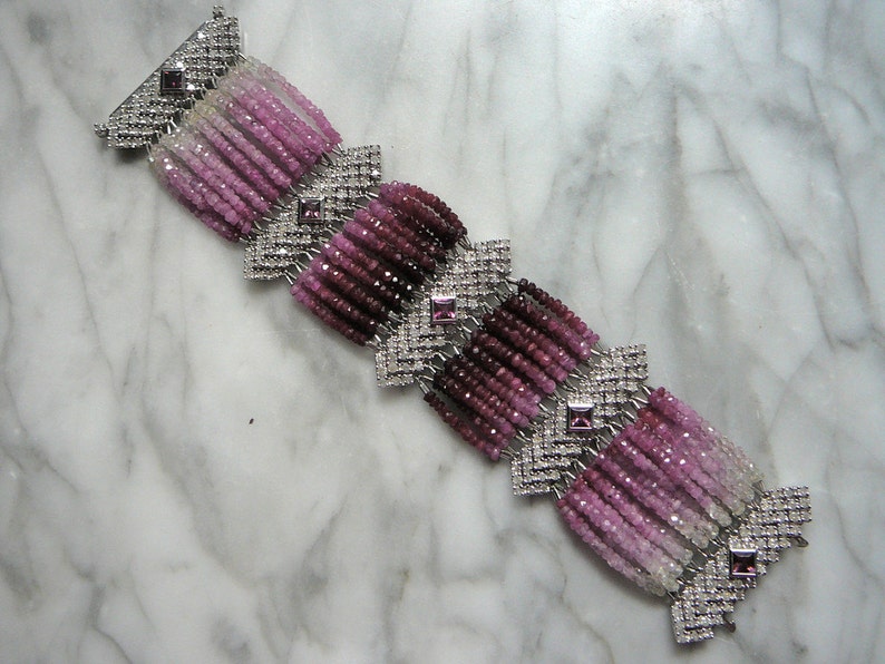 SOLD. NOT for SALE:Ruby Gemstone Jewelry, Pink Sapphire Bracelet, Ombre Gemstone, Deco Style Bracelet image 1