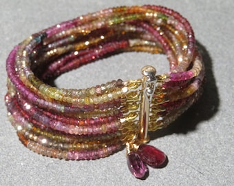Multi Strand Garnet Bracelet: 10K Gold Gemstone Jewelry