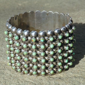 Vintage Taxco Cuff, Vintage Turquoise Row Bracelet, Vintage Mexican Silver Bracelet