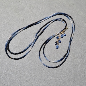 Ombré Blue Sapphire Wrap Necklace: 10K & 14K Gold, Kyanite Accent