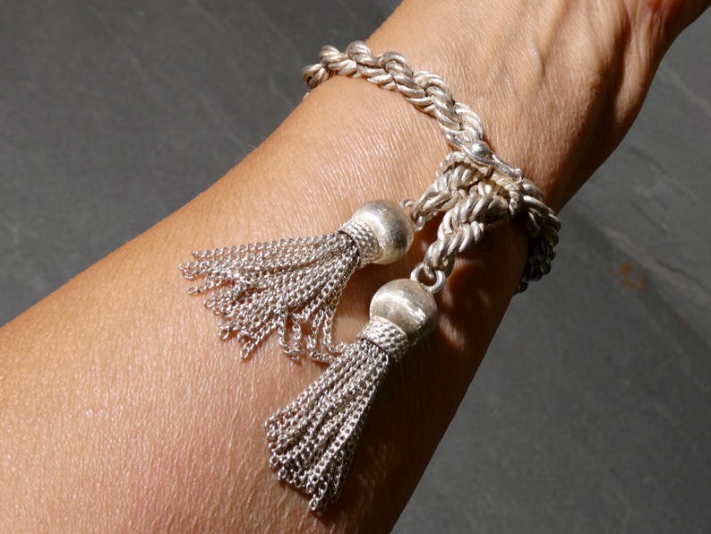 Vintage Alfredo Villasana tofsarmband, sällsynt Taxco sterling armband, silver tofsarmband bild 6