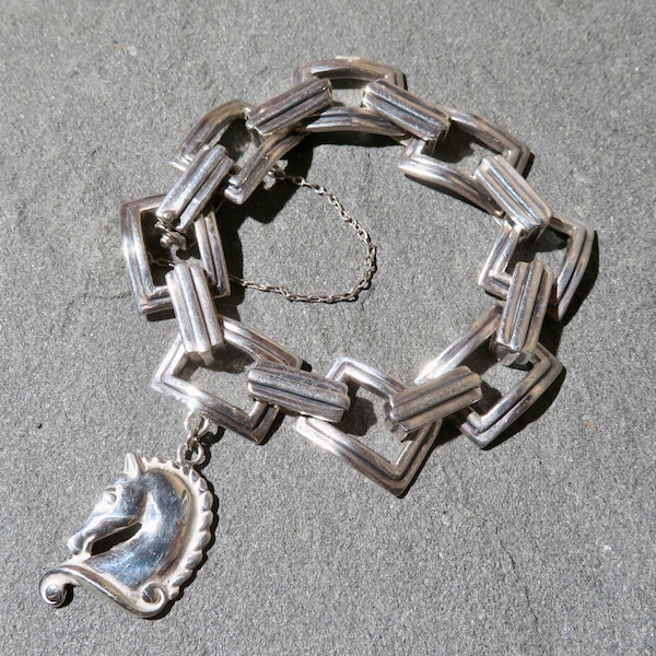 Margot de Taxco Sterling Silver Länkarmband med Hästberlock: Ridsportsmycken
