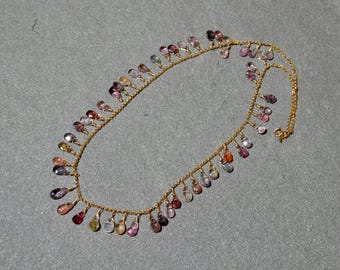 Spinel Briolette Necklace, Mixed Spinel Necklace, Gemstone Briuolette Necklace