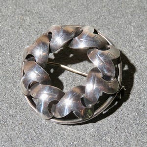 Antique Danish Sterling Silver Brooch: Vintage Circle Pin