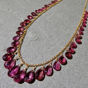 Tourmaline Briolette Necklace, Deep Pink Tourmaline Necklace, Pink Tourmaline Jewelry