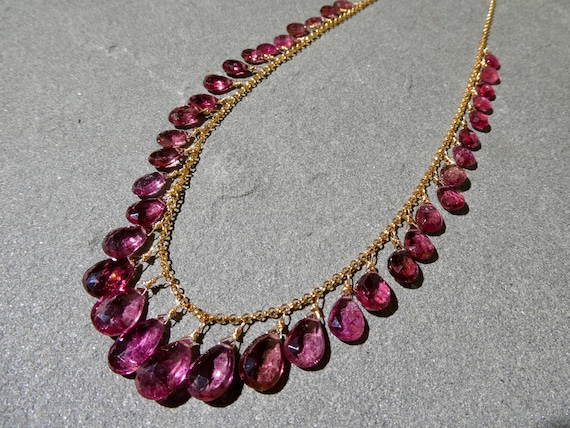 Tourmaline Briolette Necklace, Deep Pink Tourmaline Necklace, Pink Tourmaline Jewelry