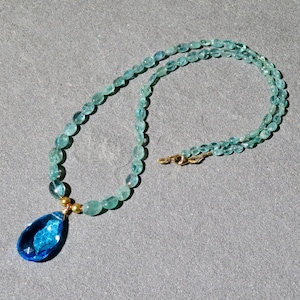 Zambian Emerald Necklace, Sky Blue Topaz pendant, 18K Gold Accents