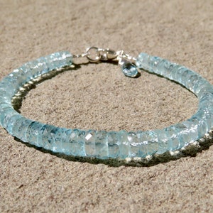 Aquamarine Stacking Bracelet, Aquamarine Bracelet, 7.8mm Aquamarine ...