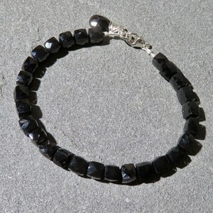 Black Spinel Cube Bracelet: Sterling Silver Stacking Gemstone Bracelet