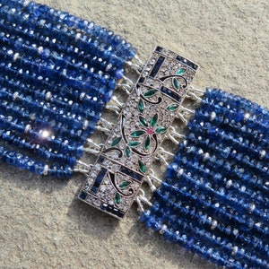 Kyanite Multi Strand Bracelet, Repurposed Deco Jewelry, Blue Gemstone Bracelet