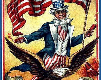 Antique Vintage 4th of July digital image Download Printable Uncle Sam Fireworks