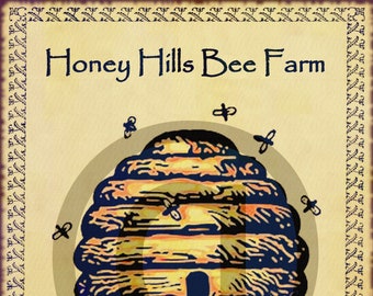 Vintage Farmhouse Honey Bee Farm Digital Download Printable Wall Art Graphic Image