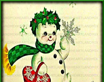 Vintage Snowman Printable Wall Art/Gift Tags/Labels/Stickers/Cards/Transfers/Scrapbooking/Journal Pages Digital Instant Download