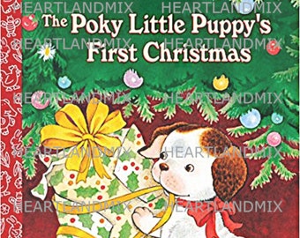 Retro Vintage Poky Puppy's First Christmas Book Cover Illustration Now in TWO SIZES 18x24" and 8 x10" Digital Image Download Printable