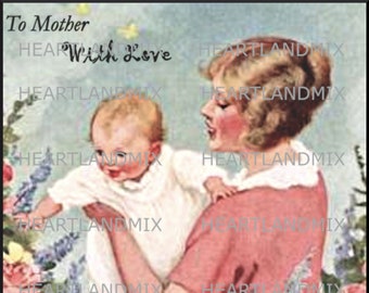 Vintage Mother's Day Card Illustration Digital Image Download Printable