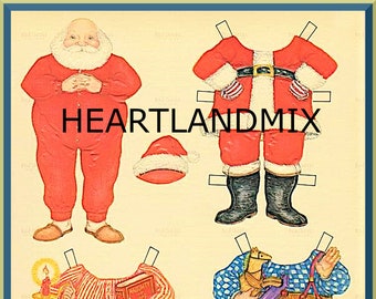 Vintage Santa Claus Paper Doll Image Wall Art Digital Download Instant Printable