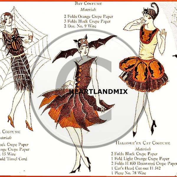 Vintage Art Deco Halloween Costume Patterns Wall Art, Transfers, Digital Download Collage Sheet - INSTANT DOWNLOAD