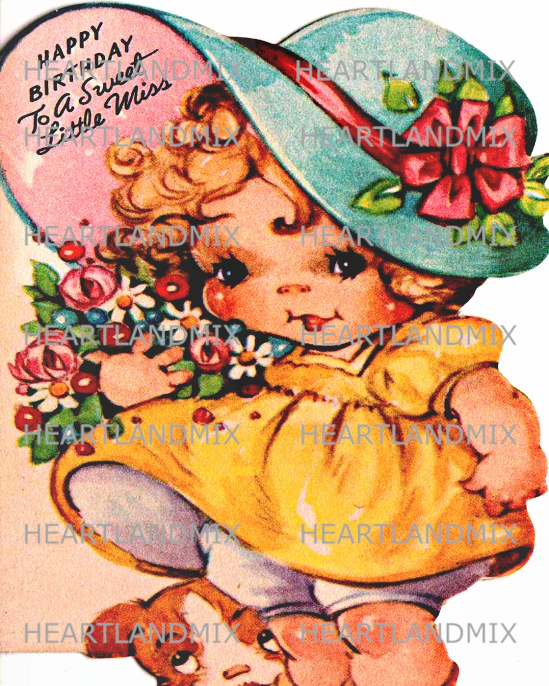 Vintage Girl Happy Birthday Card Download Printable Digital Image - Etsy