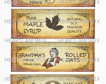 Vintage Country Breakfast Pantry Labels Digital Image Download Printable, wall art/cards/tags/transfers/labels