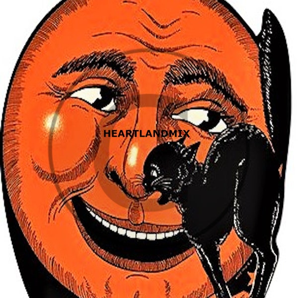 Vintage Halloween Orange MOON Black CAT Clip Art, Wall Art,Tags,Transfers,Labels,Logos 2 FILES Digital Image Download