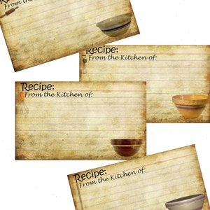 Printable Recipe Card Download Primitive Farmhouse Stoneware, Bridal Shower, Rustic Recipe Cards