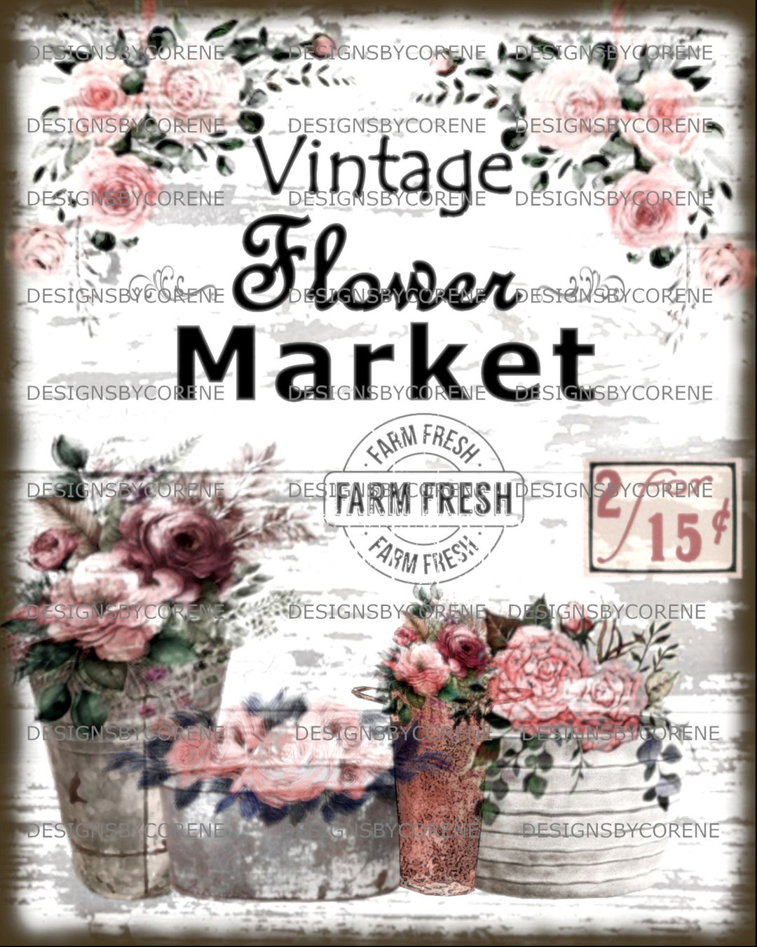 Vintage Flower Market Digital Download Printable TRANSFER IMAGE Etsy