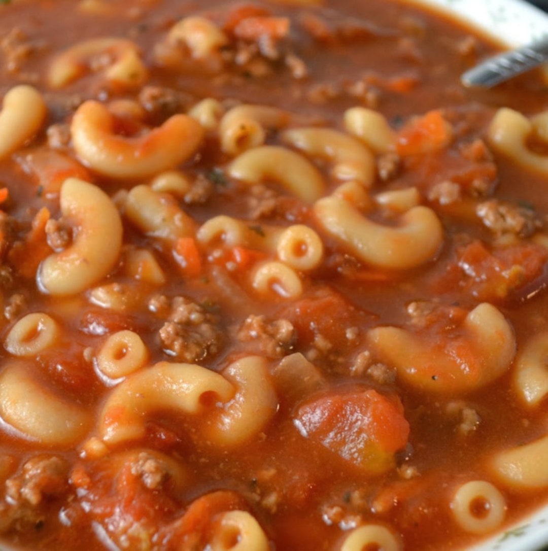 Old Fashioned BEEF and MACARONI SOUP Recipe Digital Download Printable