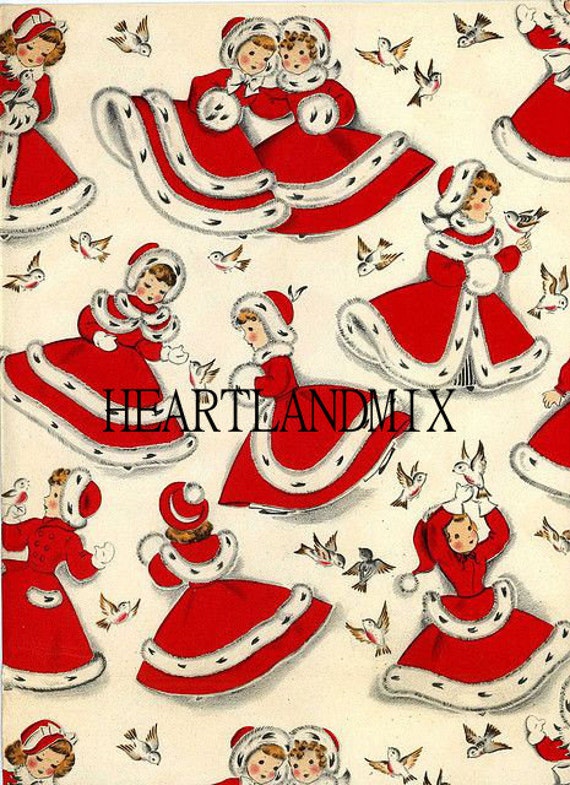 Vintage Holiday Merry Christmas Wrapping Paper Digital Image Etsy