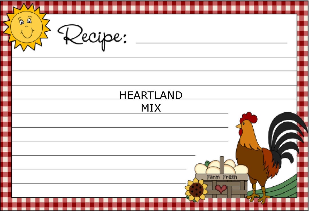 Farmhouse Recipe Card Rooster Digital Instant Download Printable ...