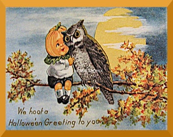 Halloween Hoot Eule großes digitales Bild Sofortiger Download druckbare Wandkunst/Geschenkanhänger/Karten