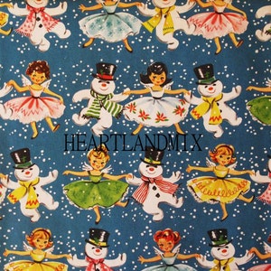 Vintage Holiday Christmas Wrapping Paper Digital Image Angels and Snowmen Download Printable image 1