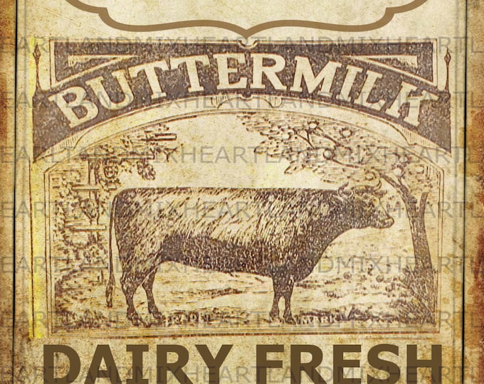Farmhouse Kitchen Wall Art Hand Churned Buttermilk Label Etsy