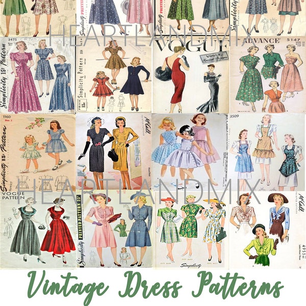 Vintage Sewing Dress Patterns 2x2 Inches Digital Download Collage Sheet - INSTANT DOWNLOAD