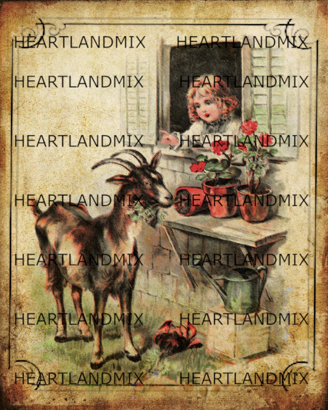 Vintage Goat Illustration, Farmhouse Wall Art Decor, Tags, Cards ...