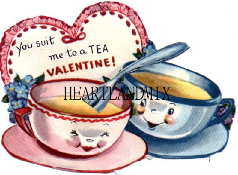 Vintage Valentine Card Download Art Graphic Image printable cup of tea image 1