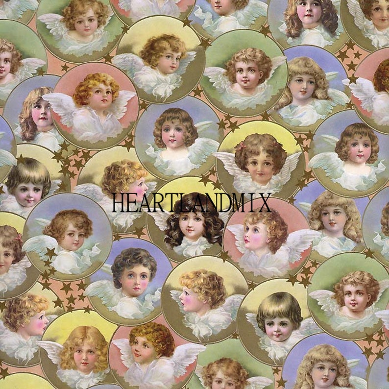 Printable Christmas Victorian Angels Wrapping Paper Digital Image Download Vintage Retro Holiday 300 DPI