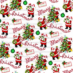 Vintage Retro Holiday Merry Christmas Wrapping Paper Digital Image Download Printable