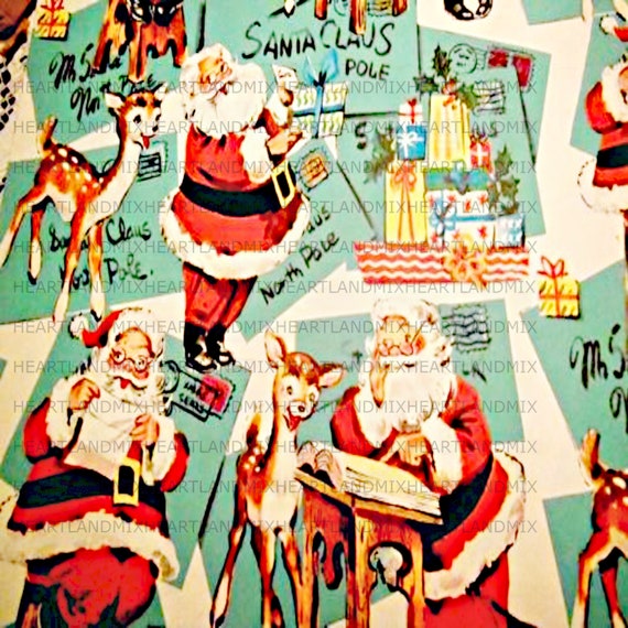 christmas vintage wrapping paper santa  Vintage christmas wrapping paper, Vintage  wrapping paper, Vintage christmas