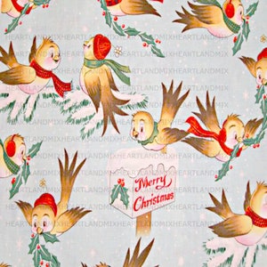Holiday Christmas Wrapping Paper Digital Image Download Printable Birds