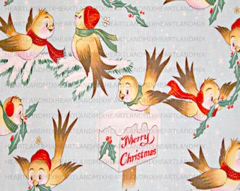 Holiday Christmas Wrapping Paper Digital Image Download Printable Birds