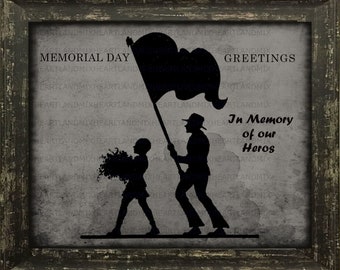 Memorial Day Greeting Veteran Silhouette Graphic Digital Download Printable Wall Art Image Farmhouse Decor