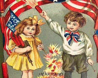 Vintage 4th of July digital image Download Printable Fireworks