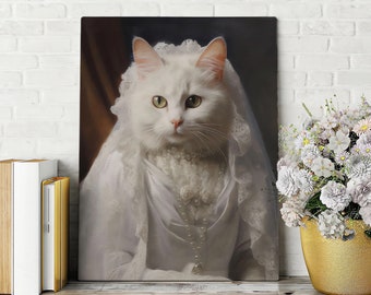 Custom Cat Portrait as Bride, Wedding dress Cat Painting, Pet Lovers Gift, Royal Portrait, Pet Portrait Gift, Last Minute gift