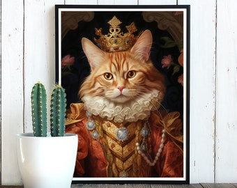 Custom Queen Pet Portrait Memorial, Regal Cat Painting in Renaissance clothes, Pet Lovers Gift, Royal Portrait, Pet Portrait Gift