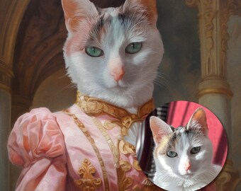 Custom Royal Pet Portraits. Renaissance Cat Painting. Personalized Pet Owner Gift. Dressed Animal Painting. Pet Portrait From Photo