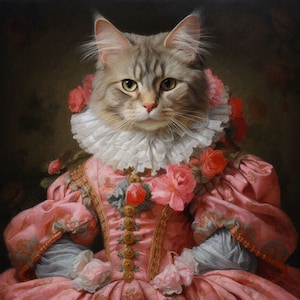 Custom Queen Pet Portrait Memorial, Regal Cat Painting, Pet Lovers Gift, Royal Portrait, Pet Portrait Gift, Last Minute gift