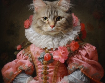 Custom Queen Pet Portrait Memorial, Regal Cat Painting, Pet Lovers Gift, Royal Portrait, Pet Portrait Gift, Last Minute gift